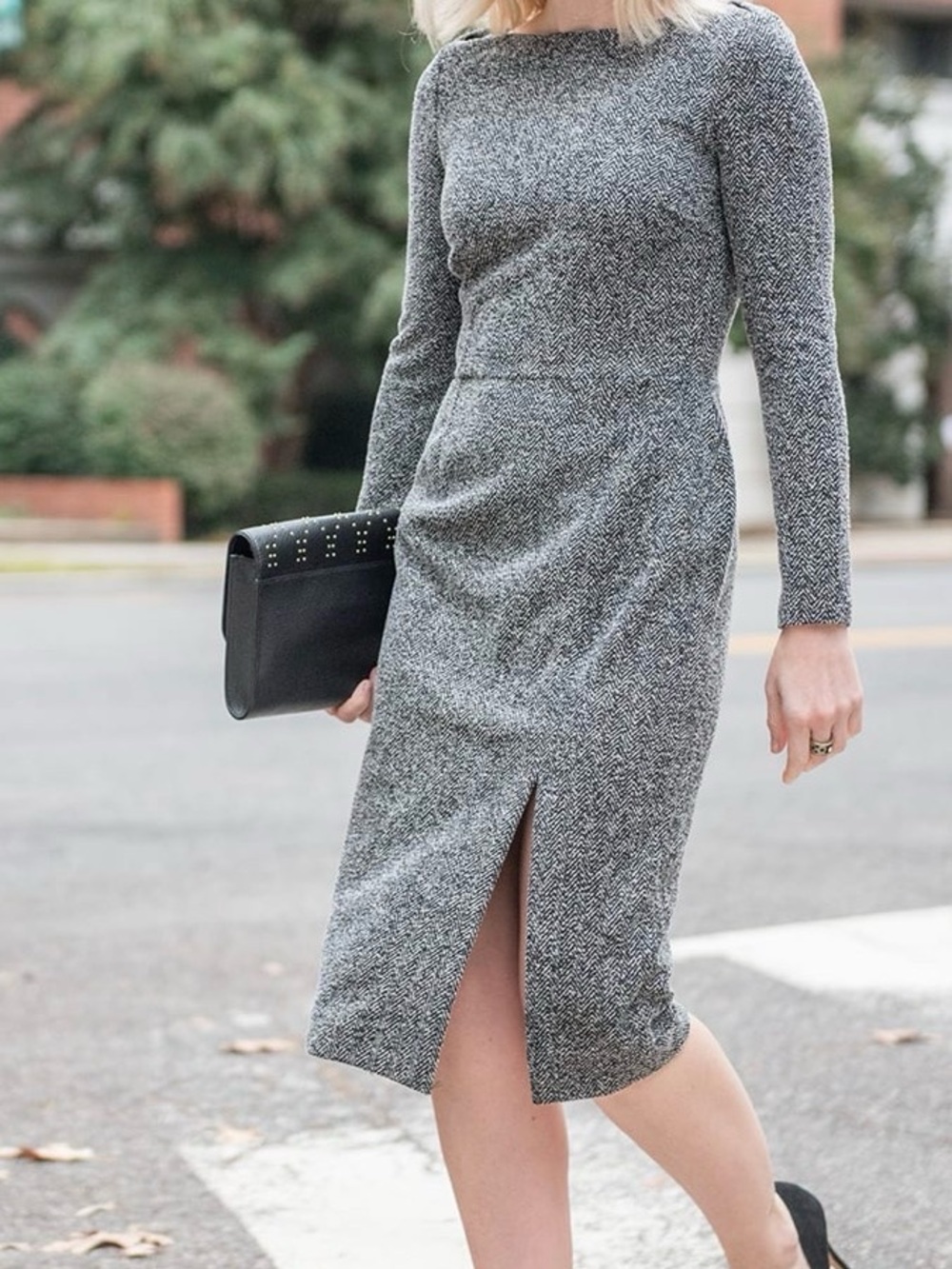 Banana Republic Long-Sleeve Boatneck Knit Herringbone Sheath Dress